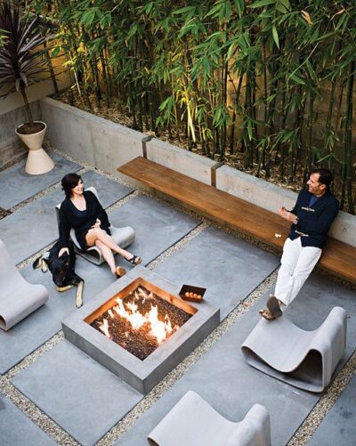 Inspiration photo, oversize pavers spaced with gravel and square firepit