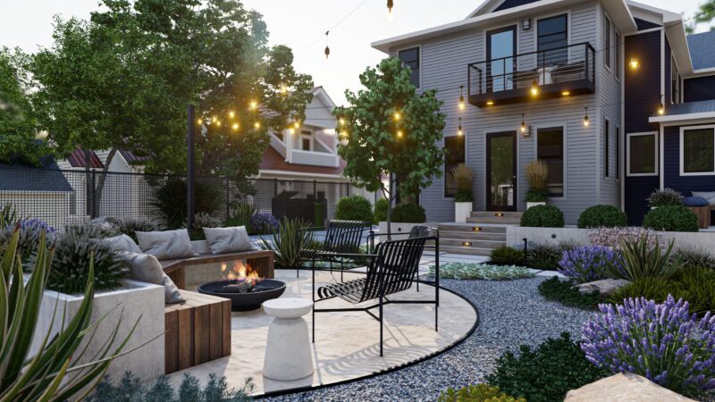 Reverse angle on Outdoor Oasis, partial firepit.